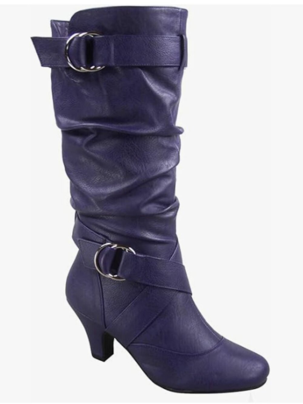 Forever Link Maggie Low Heel Zipper Slouchy Mid-Calf Boots Purple